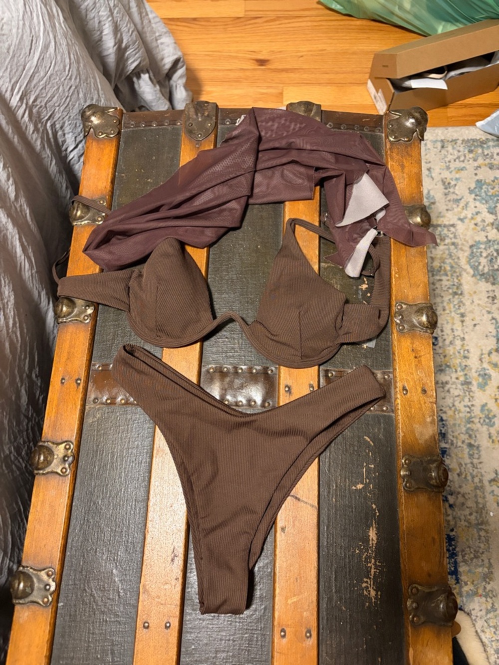 SHEIN Brown Ribbed Two-Piece Bikini Set